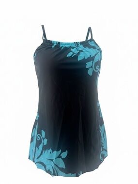 Black Swim Noracora tankini  with Teal Floral Print size L NWT Swimwear